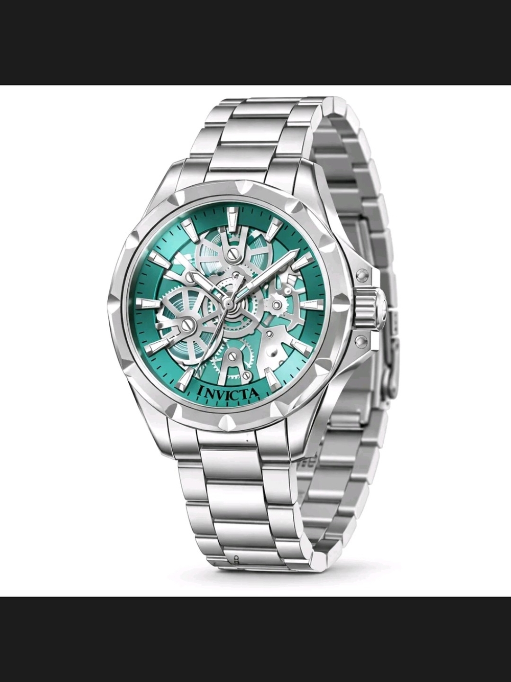 Invicta Silver Watch with Teal Skeleton Dial 44mm